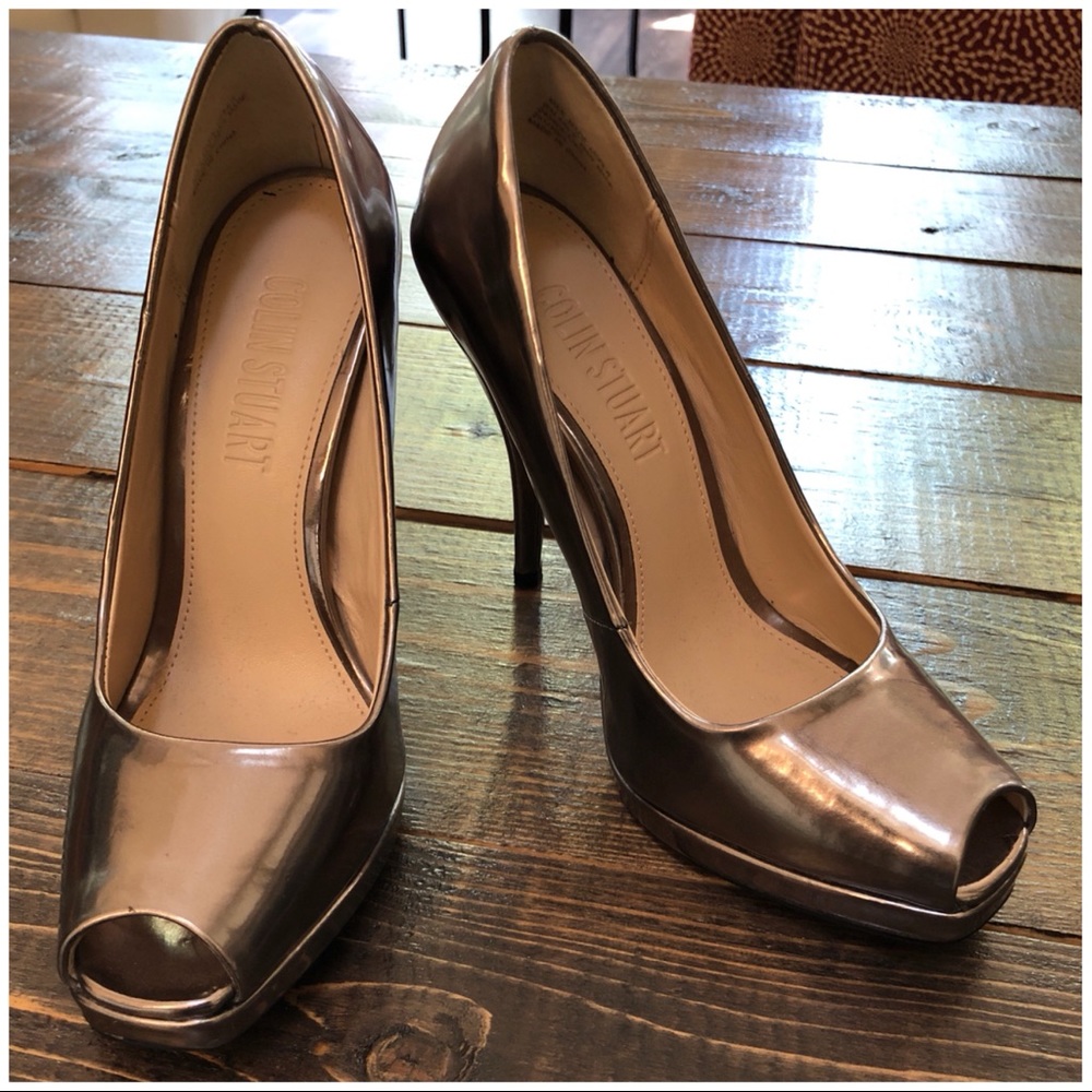 Colin Stuart Metallic Silver Open Toed Pump SZ 5